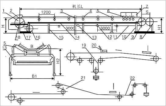 皮带输送机外形尺寸示意图